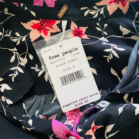 NWT Free People Black Combo Lighten Up Long Sleeve Belted Collared Mini Dress S - Picture 4 of 15